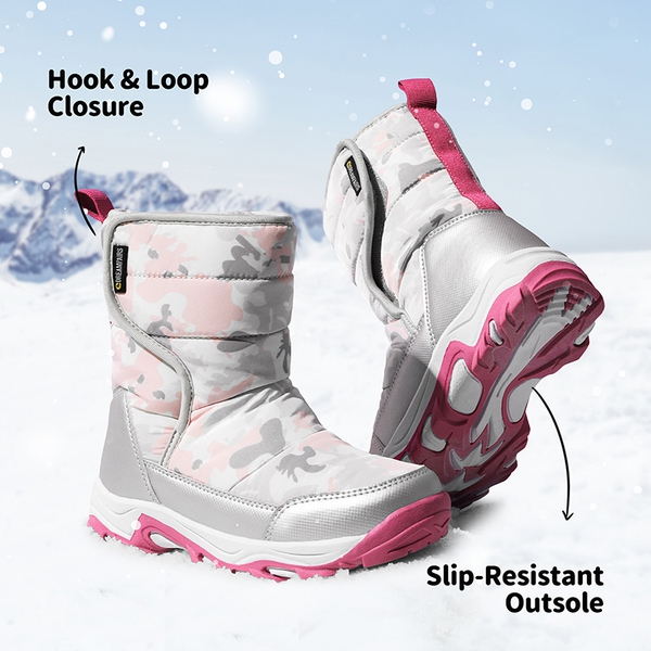 Kids Waterproof Faux Fur Snow Boots - GRAY WHITE RED - 4